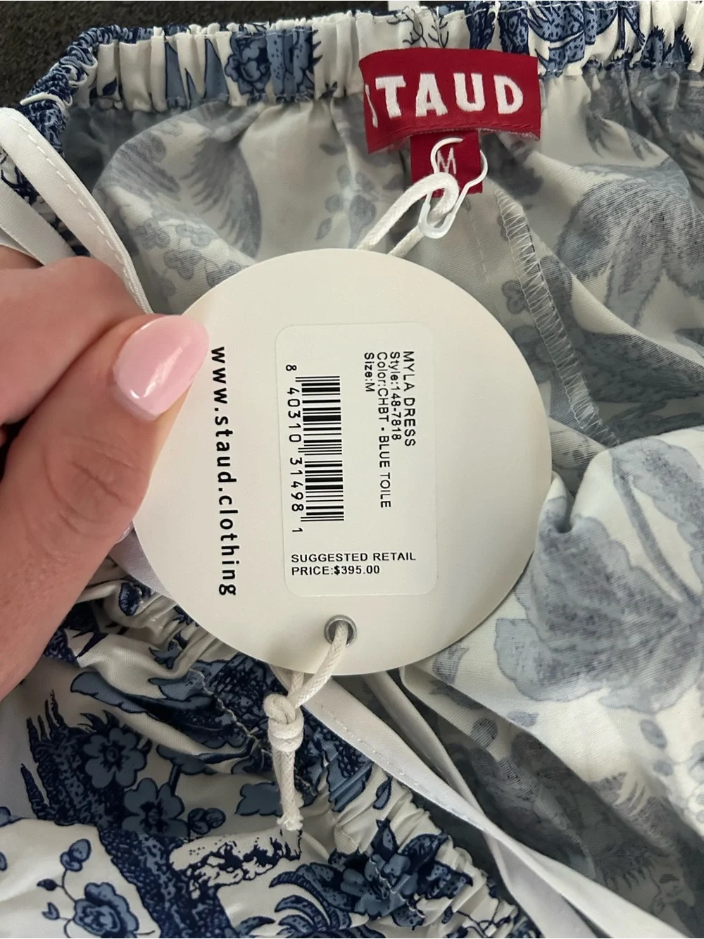 STAUD blue and white wrap dress - Picture 5 of 5